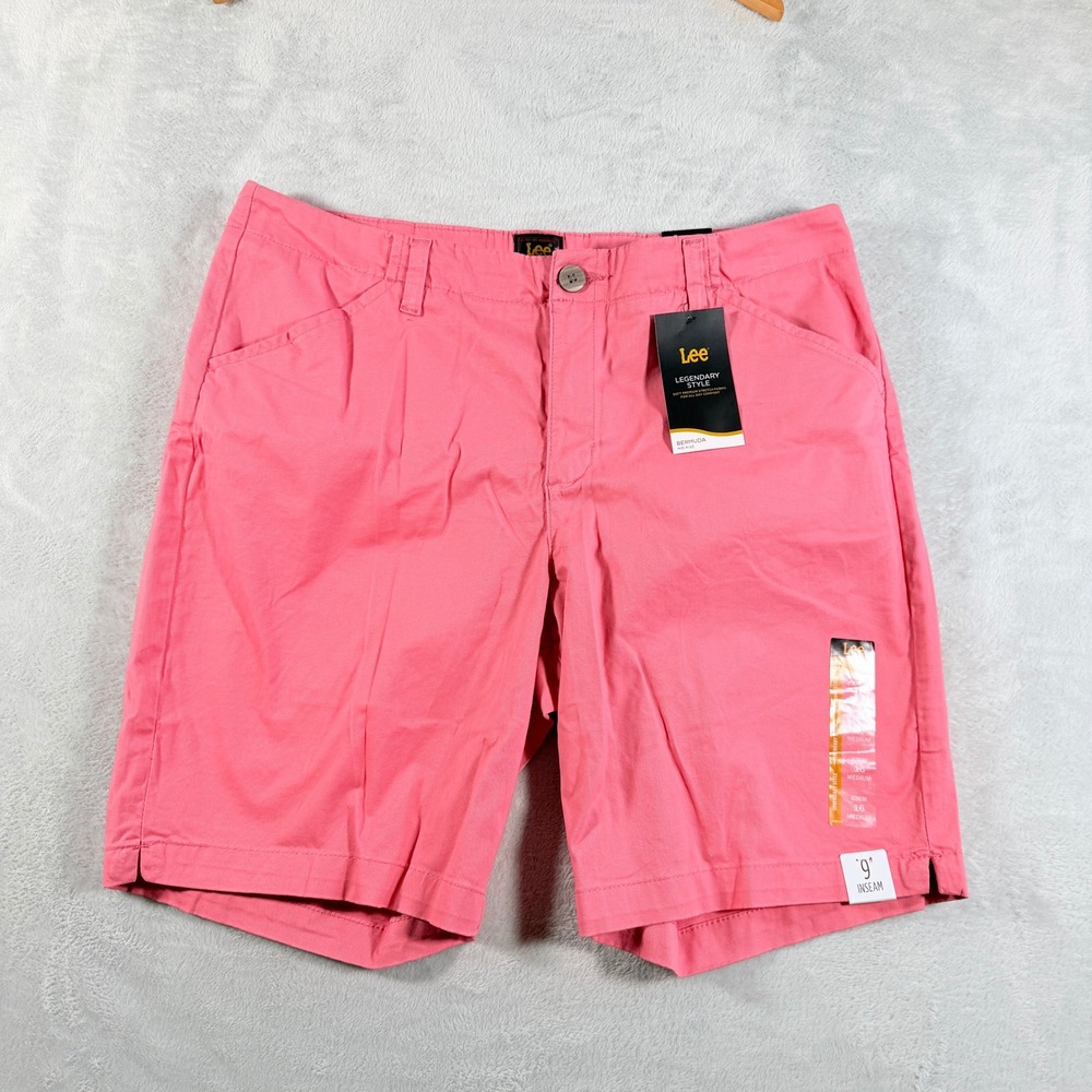 Lee Womens‎ Mid Rise Stretch Chino Bermuda Shorts Pink Lovat 16M NWT 9" Inseam